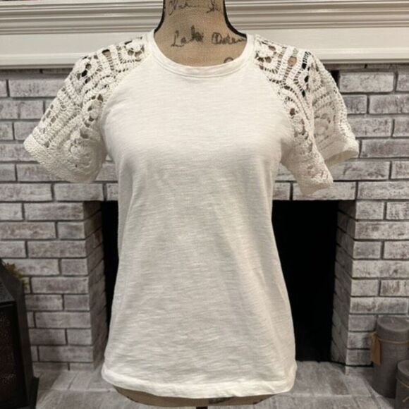 Design History Lace Embroidered White Peasant T Shirt Cottage Core Small cotton - Picture 7 of 8